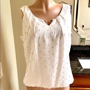 Wow! Sarah Michelle White/Gold Blouse Sz M